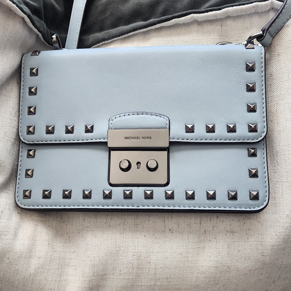 Michael Kors Handbags - Michael Kors Pale Blue Leather Studded Crossbody